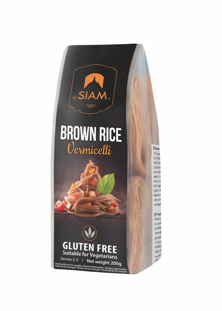 Braune Reis Faden Nudeln in der 200g Vorratspackung