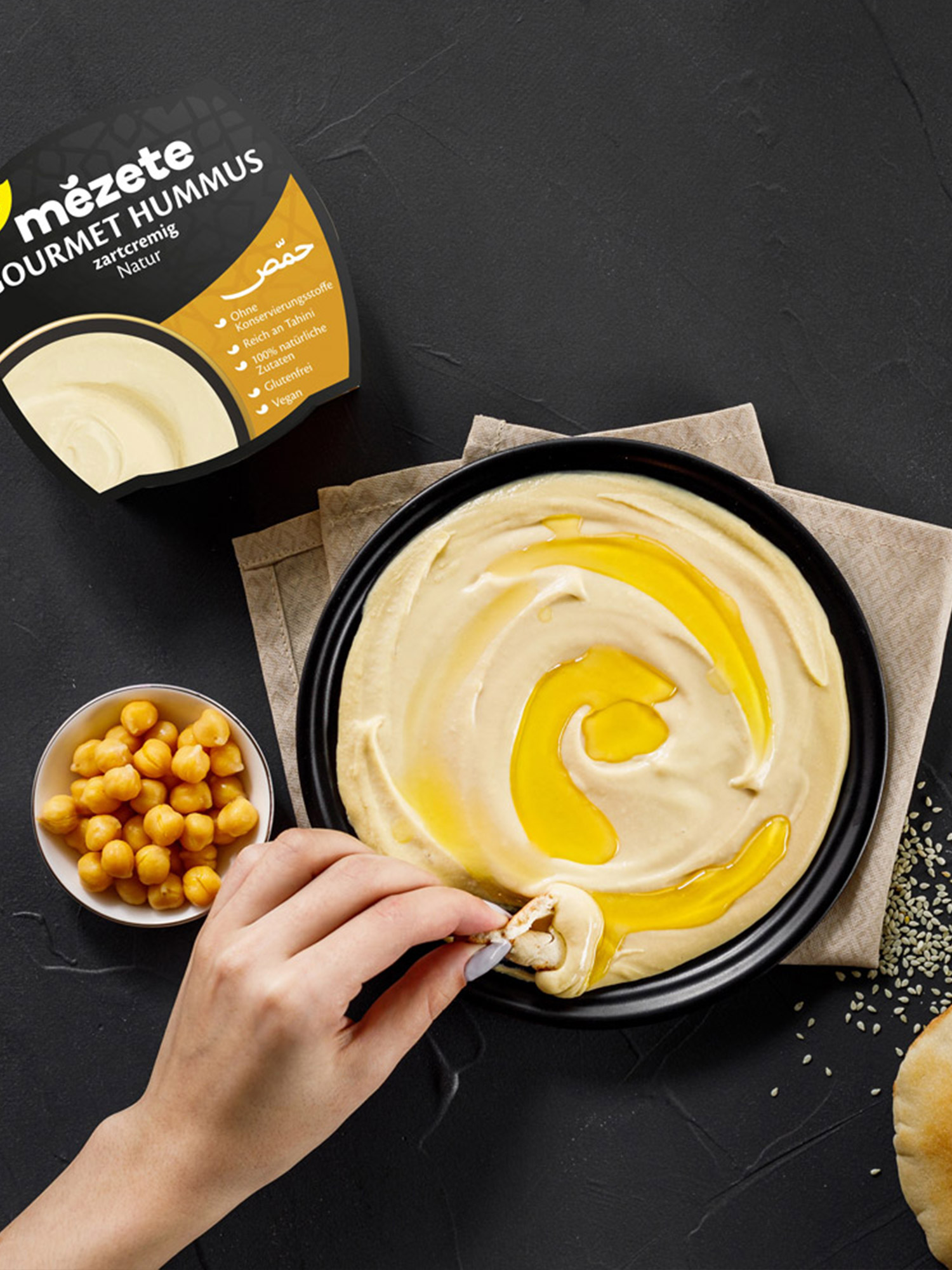 Mezete Premium Hummus Natur 215g - Orientalischer Kichererbsen Aufstrich Vegan